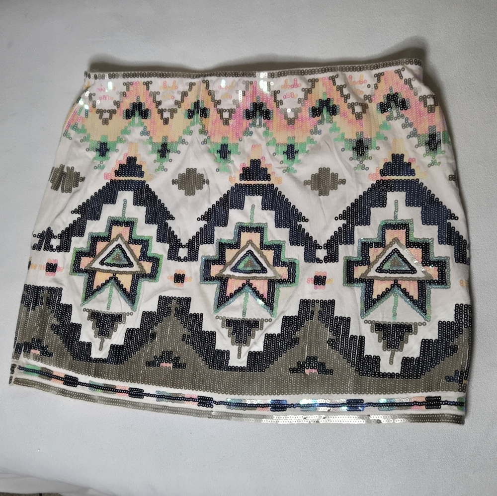 Express Sequin Aztec Pattern Mini Skirt - Multico… - image 2
